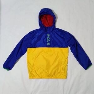 Youth Polo Ralph Lauren Color Block 1/4 Zip Hooded Windbreaker Size Large 14-16